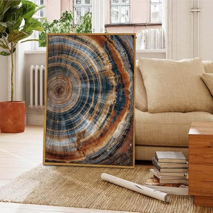 BingruiArt Faux Wood Tree Ring 04 Canvas Wall Art 24x36 Framed - color: Tree Ring - 04, size: 36"L x 24"W