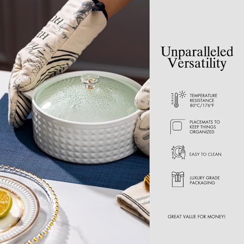 Placemats Set of 4 - Easy Clean Woven Vinyl Placemats for Dining Table, Indoor/Outdoor Place Mats, Washable PVC Table Mats（Navy Blue） - color: A-navy Blue