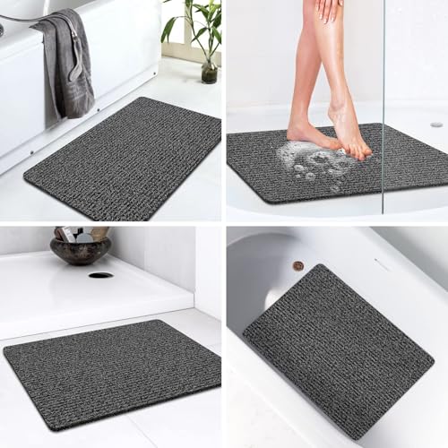 LuxStep Shower Mat Bathtub Mat Non-Slip Bath Mat with Drain, Quick Drying - color: Black, size: 24" x 16"