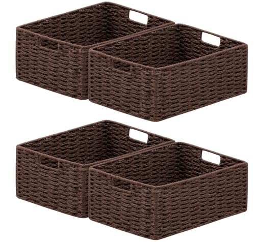 joybest Dark Brown Wicker Baskets for Shelves, Hand-woven Storage Baskets - color: Dark Brown, size: 4 Pack 13l X 10w X 5h Inch