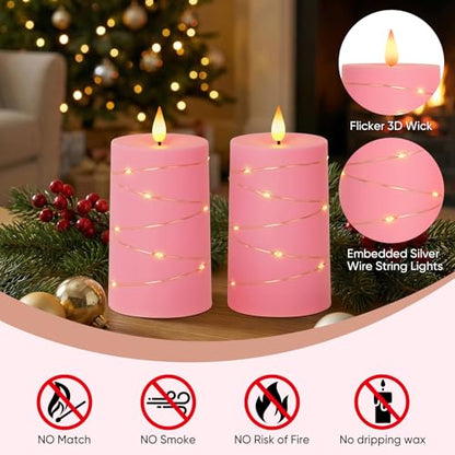Raycare Pink Battery Operated Flameless LED Pillar Candle with Remote Timer - color: 2pc-pink