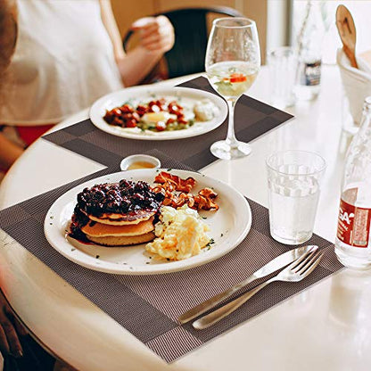 GIVERARE Placemats Set of 4, Heat-Resistant Woven Vinyl Placemat, Non-Slip Washable PVC Table Mat, Easy to Clean Premium Plastic Mats for Dining, Kitchen Table (Brown) - color: Brown