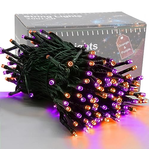 HOME LIGHTING Halloween Lights, 66FT 200 LED Plug in Green Wire String Light, 8 Lighting Modes Waterproof Fairy Mini Lights for Indoor Outdoor Christmas Wedding Party Decorations (Orange & Purple) - color: Orange & Purple