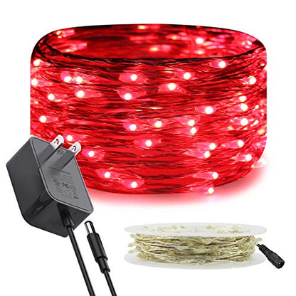 RUICHEN Fairy Lights Plug in, Silver Wire 33 Ft 100 LED String Lights, Red - color: Red