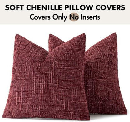 MIULEE Chenille Textured Throw Pillow Covers Burgundy 16x16 Set of 2 - color: Burgundy, size: 16" x 16" (Pack of 2)