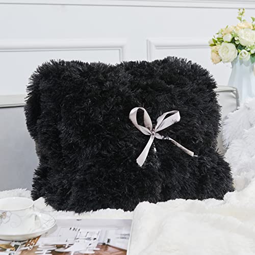GONAAP Fuzzy Faux Fur Twin Blanket for Couch, Black, 60"x80" - color: Black, size: Twin(60"x80")
