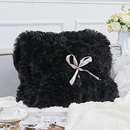GONAAP Fuzzy Faux Fur Twin Blanket for Couch, Black, 60"x80" - color: Black, size: Twin(60"x80")