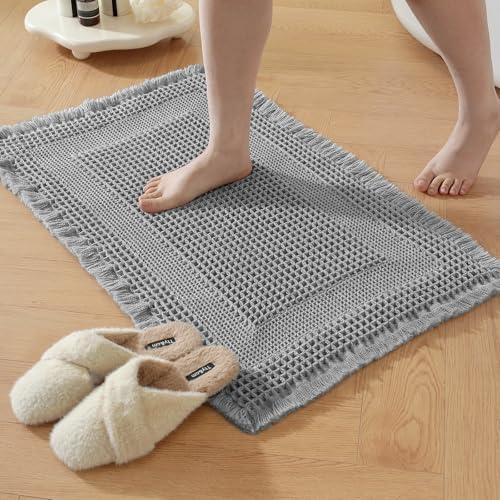 Waffle Bathroom Rugs Non Slip Quick-Dry Hallway Bedroom Light Gray - color: Light Gray, size: 2' x 6'
