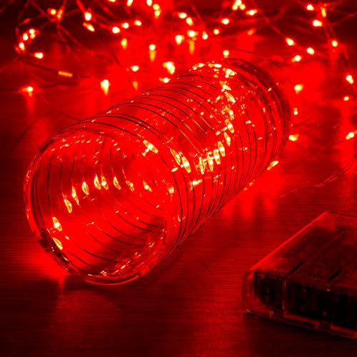 Ariceleo 4 Pack 16.4ft Battery Operated String Lights with Timer, Red with Synchronized Twinkle Mode, Fairy Lights Battery Powered, 50 LEDs, Idea for Christmas Bedroom Party Wedding - color: Red, size: 4 Pack-Upgrade