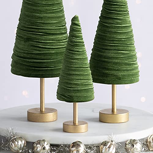 Olive Pedestal Velvet Trees Set of 3, Green Tree Tabletop, Valentine Mantel Accent, Winter Wedding Centerpiece, Cozy Modern Farmhouse (Olive) - color: Olive