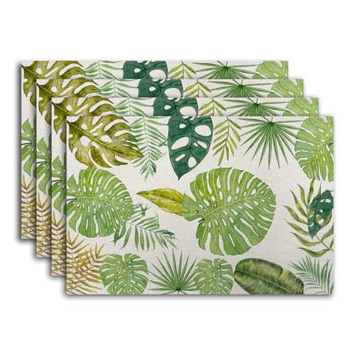 Summer Plant Monstera Deliciosa Rustic Placemats Cottagecore Botanical Tablemats Resistant Place Mats Kitchen Decor Dining Decoration for Party, Washable Floral Placemats Set of 4（Plant） -06 - style: Plant 2