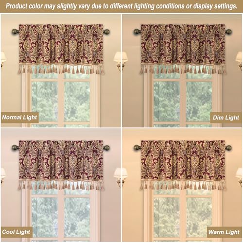 Loom and Mill Luxury Damask Valances for Windows, Burgundy Red, 54"x18" - color: Lafaye-burgundy Red