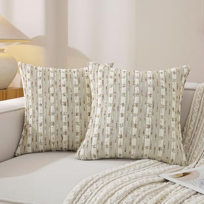 Boho Brown Striped Tufted Chenille Textured Throw Pillow Covers 20x20 Inch Set of 2 - color: Brown Striped, size: 20" x 20" (Pack of 2)