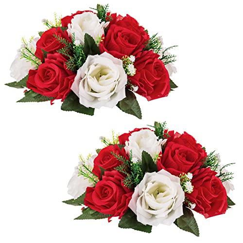 NUPTIO Flower Balls Centerpieces for Wedding Tables, Red & White Roses - color: Red & White, size: 2 Pcs