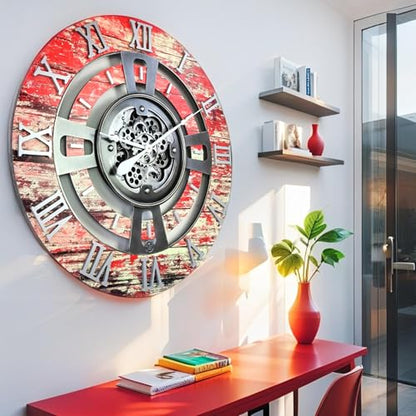 ImprovingLife The Gears Clock Real Moving Gear Wall Clock England Line (Red Lava, 24 inches (60 cm)) - color: Red Lava, size: 24 inches (60 cm)