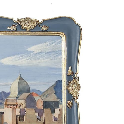 WINPLUS+ Vintage Picture Frame 5x7, Wall Mount and Tabletop Display, Art Gallery Gift (Blue and Gold 5x7) - style: Blue and Gold