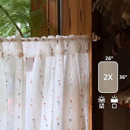 jinchan Colorful Pom Pom Voile Kitchen Tier Curtains 36 Inches 2 Panels - color: Dottie Blush Meadow, size: 26"W x 36"L (Pack of 2)