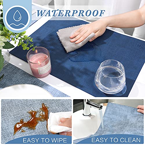 SUEH DESIGN Leather Placemats Table Mats Set of 6, Navy Blue & Light Blue - color: A: Navy Blue & Light Blue