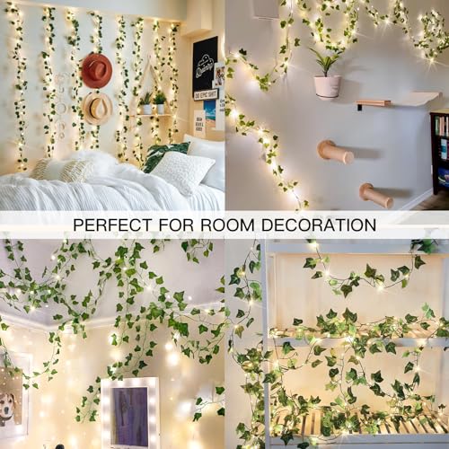 suddus 33FT 100 LED Ivy Vine with Fairy Lights Plug in Clear Wire - color: IVY, size: 100 LED-Plug