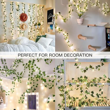 suddus 33FT 100 LED Ivy Vine with Fairy Lights Plug in Clear Wire - color: IVY, size: 100 LED-Plug
