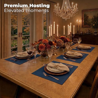 Signature Linen™ by D'Moksha, Navy Blue Placemats Set of 4, 14 x 19 Inch, 100% Pure Linen Table Mats, Hemstitch, Machine Washable Cloth Placemats- Fall, Weddings, Outdoor Hosting - color: Navy Blue, size: Set of 4 (14 X 19 Inch)