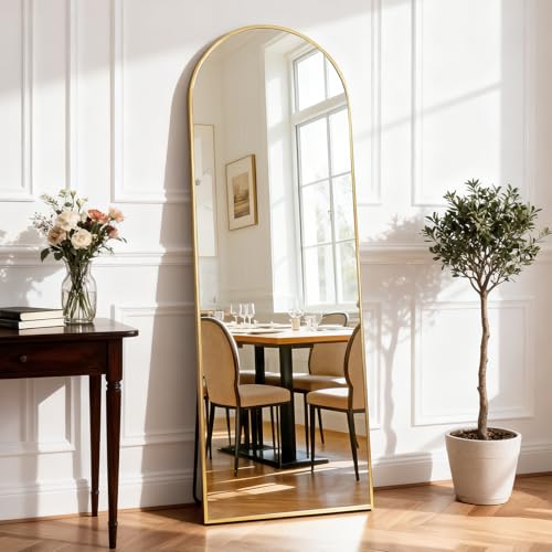 DUMOS Arched Mirror Full Length Floor, 59x16 Inch Full Body Standing Mirror - color: Gold-arched, size: 59"L x 16"W