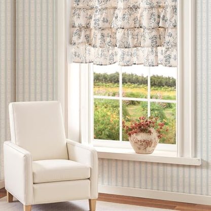 jinchan Alisa Ruffled Floral Valance Curtain 18 Inch 1 Panel Blue on Linen - color: Alisa Blue on Linen