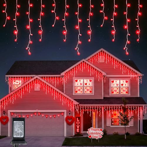 300 LED Red Icicle Lights,33FT Christmas Lights Outdoor - color: Red
