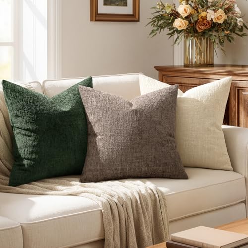 MIULEE Fall Couch Pillow Covers Textured Chenille 18x18 Taupe - color: Taupe, size: 18" x 18" (Pack of 2)