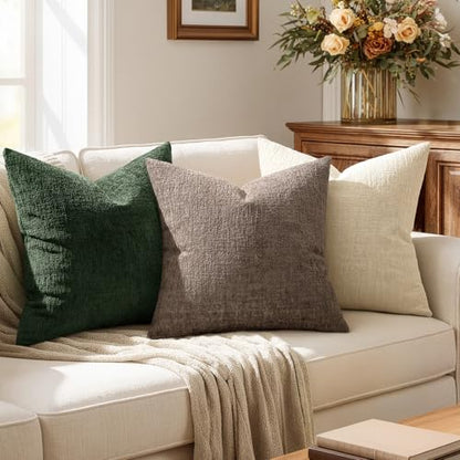 MIULEE Fall Couch Pillow Covers Textured Chenille 18x18 Taupe - color: Taupe, size: 18" x 18" (Pack of 2)