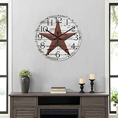 Round Farmhouse Wall Clock Western Texas Star Country Style Wood Clock Silent Non-ticking Battery Operated with Large Numbers Antique Wall Art Time Clock for Living Room Farmhouse School 15 Inch - color: Style-4, size: 15in