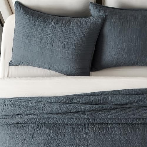 EVERGRACEHOME 100% Cotton Modern Lines Quilt Set King Size, Midnight Blue - color: Midnight Blue, size: King (108" X 92")