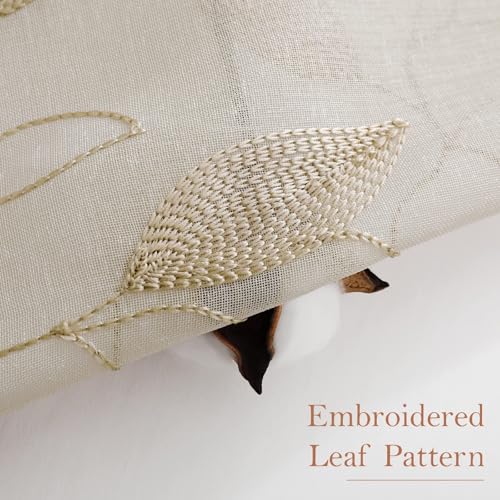 HOMEIDEAS Taupe Kitchen Sheer Curtains Leaf Embroidered, 52x45, 2 Panels - color: 2-taupe/Beige, size: 52"W x 45"L (Pack of 2)