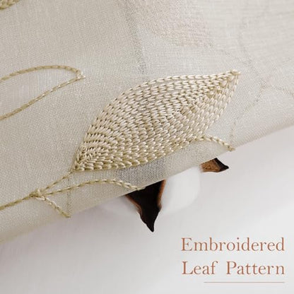 HOMEIDEAS Taupe Kitchen Sheer Curtains Leaf Embroidered, 52x45, 2 Panels - color: 2-taupe/Beige, size: 52"W x 45"L (Pack of 2)