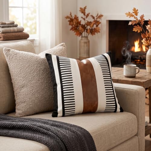 Decorative Striped Throw Pillow Cover 18x18 Black White & Brown, 1 PC - color: Black, size: 18" x 18" (Pack of 1)