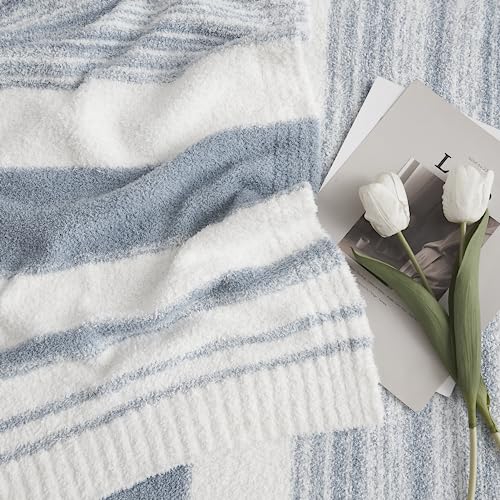 WRENSONGE Soft Twin Blanket for Bed-Cozy Warm Reversible Knitted Blankets - color: Blue Striped, size: Twin(60"x80")