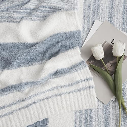 WRENSONGE Soft Twin Blanket for Bed-Cozy Warm Reversible Knitted Blankets - color: Blue Striped, size: Twin(60"x80")