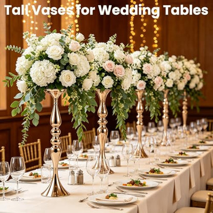12 Pcs Gold Wedding Centerpieces for Table Decor, Tall Wedding Flower Vases Bulk, Metal Arrangements Center Pieces, Elegant Floral Stands Set for Bridal Party Reception Decorations Anniversary