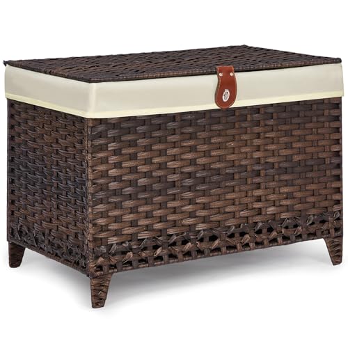 Wicker Storage Basket with Lid, 105L Shelf Basket with Removable Liner Bag - color: Brown, size: 105L