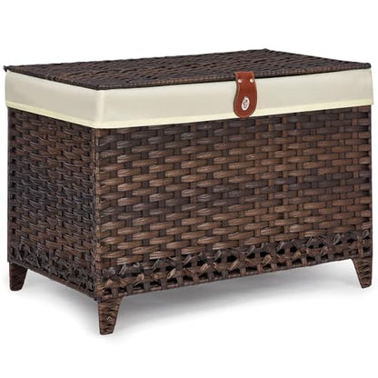 Wicker Storage Basket with Lid, 105L Shelf Basket with Removable Liner Bag - color: Brown, size: 105L