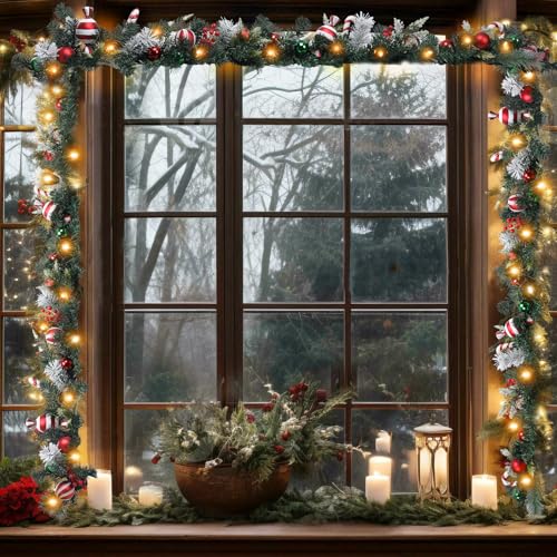 DREAM GARDEN 6 FT Lighted Christmas Garland for Front Door