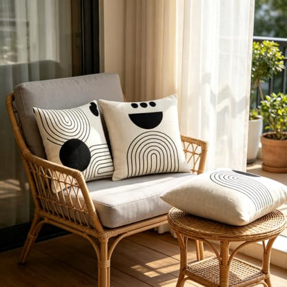 IcosaMro Boho Pillow Covers 18x18 Set of 4 Mid Century Black and White - color: Geometric Curve