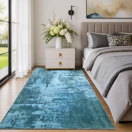 Merelax 3x5 Blue Area Rug Washable Non-Slip Low Pile Entryway Carpet - color: Blue, size: 3' x 5'(36''x60'')