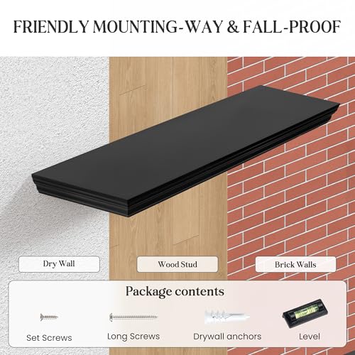 Fun Memories Floating Shelves, Black, 72 Inch Long, 9.3 Inch Deep, 1 Pack - color: Black, size: 72", Single