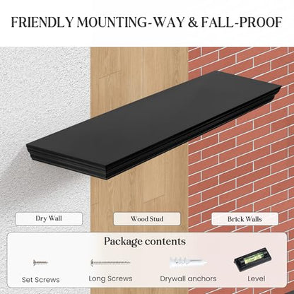 Fun Memories Floating Shelves, Black, 72 Inch Long, 9.3 Inch Deep, 1 Pack - color: Black, size: 72", Single