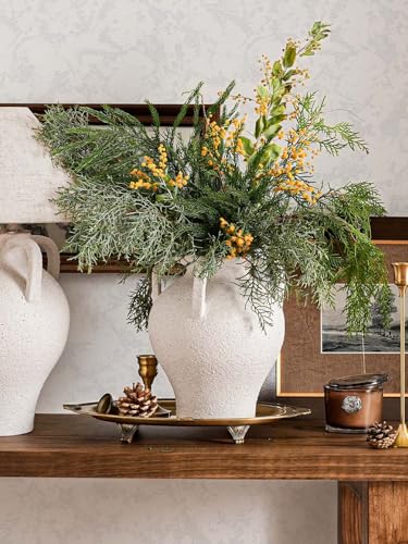 Ceramic Vase, White Textured with 4 Handles, 8.8 Inch Flower Vase - color: Yeda - Rock Sand White, size: M(8.8"-9.8")