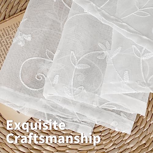 BGment White Sheer Curtains 72 Inches Long Living Room 2 Panels - color: White- Flower, size: 52"W x 72"L (Pack of 2)