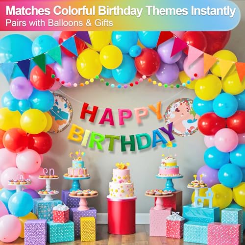 Pre-Strung Felt Happy Birthday Banner Rainbow Garland Set - color: Colorful