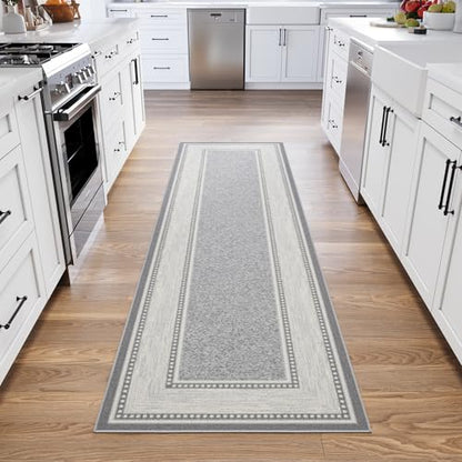 Ottomanson 3x10 Hallway Runner Rug – Non-Slip Kitchen Rugs - color: Border Light Gray, size: 2'7" x 9'6" (Runner)