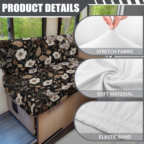 RV Dinette Cushion Covers Butterfly Floral Leaf 2 Pcs Scratch-Resistant Camper Cushion Slipcover Stretch Sofa Furniture Protector Include1 Backrest Covers and 1 Bench Covers - color: Butterfly Floral Leaf